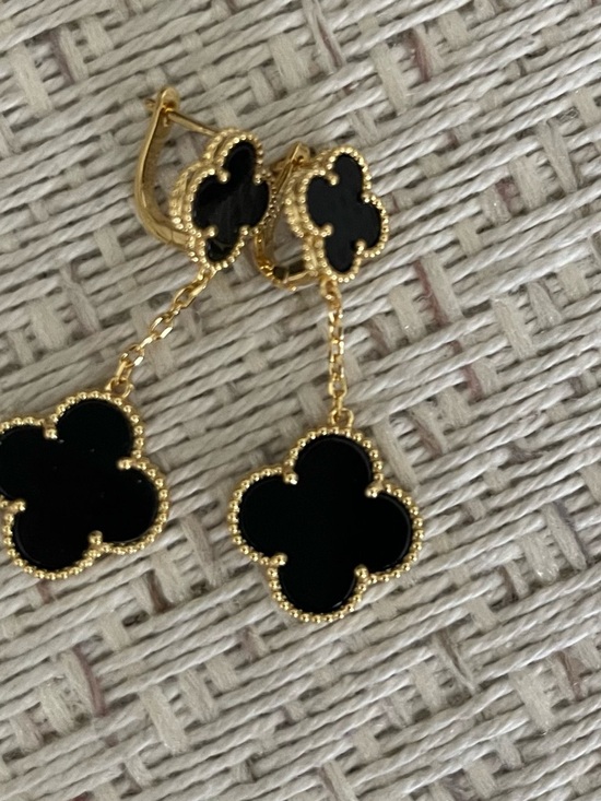 Jewelry - Gold and Black Clover Drop Earrings - Women Jewelry